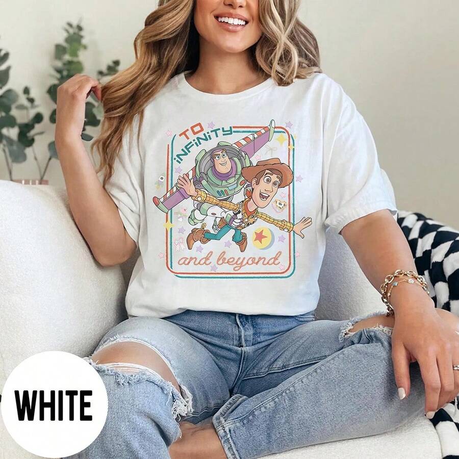 (Loose Fit)Vintage To Infinity And Beyond Shirt, Buzz Lightyear Woody T-Shirt, Toy Story Land 2026 Tee, Disneyland Trip Shirt, Toy Story Characters - White - View 1