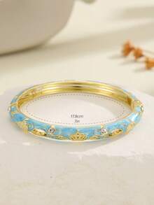 1pc Fashion New Style Gold Plated Exquisite Rhinestone Crown Pattern Enamel Cloisonne Bracelet Bangle Jewelry Gift For Girls Women - Mint Blue - View 5