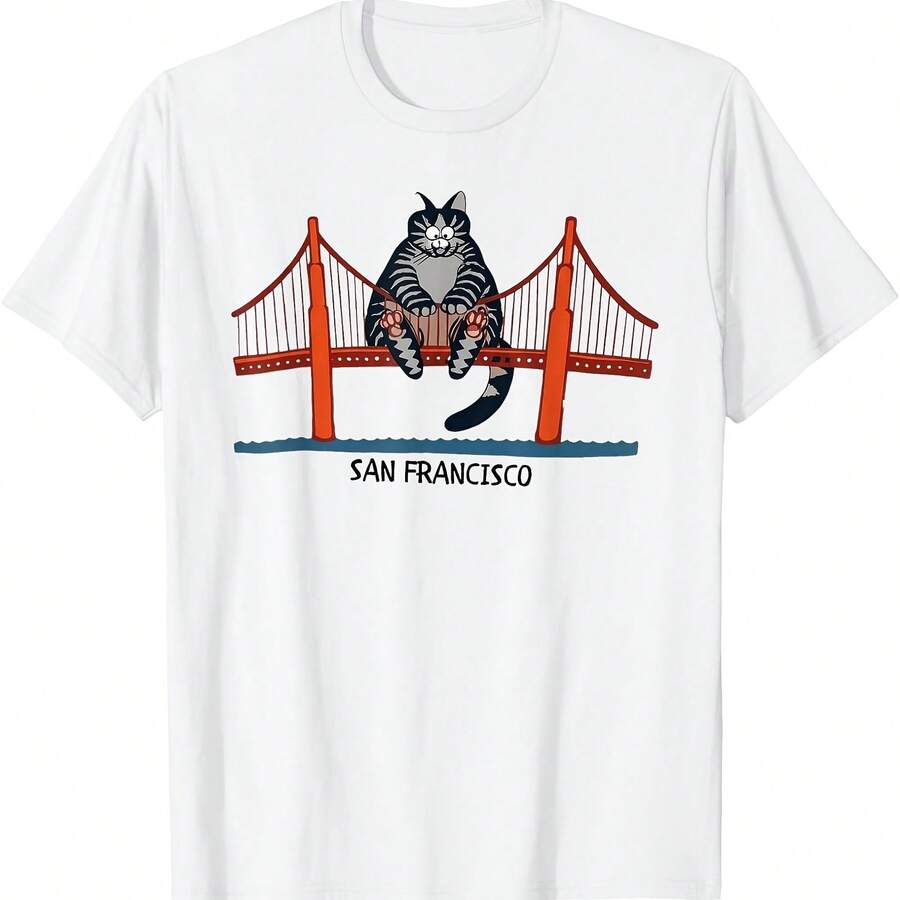 Kliban Cat San Francisco Golden Gate T-Shirt - White - View 1