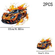 1/2/3PCS Durable Washable Heat Transfer Iron-On Decals, Orange & Black Supercar Ink Splatter Flame Cool Racing Car Pattern Mixed Color Heat Transfer, Vinyl Print, Heat Transfer Stickers, Iron-On Transfer Stickers Decals - Suitable For Pillows, DIY, Backpacks, T-Shirts, Canvas Bags, Sweatshirts, Jeans, T-Shirts, Clothing, Sewing Supplies - Multicolor - View 4