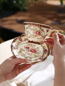 1pc European Vintage High-End Exquisite Highly Attractive Coffee Cup And Saucer Set, Suitable For Latte Coffee, Black Tea, Beverages, Water, Desserts, Fruits, Cakes, Applicable For Western Restaurants, Chinese Restaurants, Coffee Shops, Kitchens, Offices, Meeting Rooms, Living Rooms, Parties And Gatherings - Multicolor - View 9