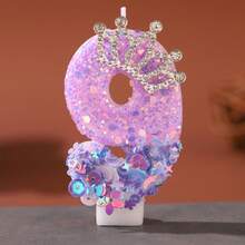 1pc Glitter Crown Number Birthday Candle 0-9, Purple Sequin Cake Topper Decoration, Sparkle Rhinestone Tiara Candle For Birthday Party & Anniversary Celebration, DIY Cake Decor Party Supplies - Purple - View 10