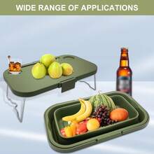 Cesta de picnic plegable, cesta de camping plegable de gran capacidad, incluye mesa y organizador para el coche, se puede usar con una cubitera, ideal para acampar, guardar cosas en el coche, organizar el hogar, etc. Color verde oscuro. - verde oscuro - Ver 3