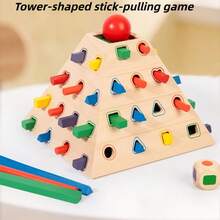 Pyramid-Shaped Wooden Stick Pulling Game Montessori Educational Toy, Geometric Shape Recognition, Color Matching, Stick Insertion, Educational Wooden Toy For Toddlers - Multicolor - View 7