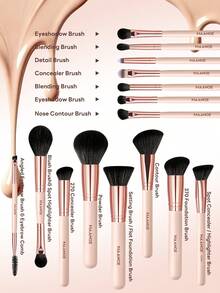 MAANGE 15/16-teiliges professionelles tragbares Make-up-Pinselset mit Reise-Make-up-Tasche, vollständiges Make-up-Werkzeugset einschließlich Foundation-Pinsel, Puder-Pinsel, Rouge-Pinsel, Lidschatten-Pinsel, Eyeliner-Pinsel, Augenbrauen-Pinsel, Wimpern-Pinsel, Verblend-Pinsel, Concealer-Pinsel und Detail-Pinsel, geeignet für Zuhause, Reisen oder Outdoor-Einsatz, Make-up-Pinsel-Geschenkset für Frauen und Mädchen - Verschiedenfarbig - Übersicht 6