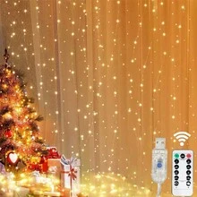 100/200/300LED USB Warm White LED Curtain String Lights, Remote Control, Outdoor Outdoor Decoration Wedding Birthday Bachelor Party - USB Curtain Light - Warm White - View 5