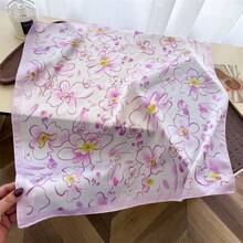 1pc Faux Silk Vintage Premium Floral Print Small Square Scarf Women's Bandana Fashion Versatile Belt Tie Wrap Decorative Silk Scarf Floating Neck Tie Hair Accessory Suitable For Daily Wear - Pink - View 2