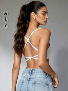 Runway Rest 无缝吊带式无钢圈舒适休闲内衣，交叉后背设计，适合日常穿着和睡眠 - 白色 - 查看 2