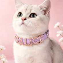 Cat Letter Rhinestone Customized Name Collar Leather Pet Customized Collar Anti-Lost Adjustable Size Small Dog Chihuahua Cat Kitten - Multicolor - View 8
