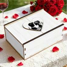 Wooden Bride & Groom Floral Silhouette Wedding Keepsake Box, Heart-Shaped Wooden Storage Box For Photos, Cards, Rings, Elegant Nostalgic Keepsake Gift For Newlyweds, Couples Memory Chest, Romantic Anniversary Treasure Box - View 6