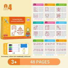 1套48頁筆控訓練書/附4支筆、1個橡皮擦和1個扣環(配件顏色隨機),可擦拭,適合幼兒教育、書法練習和紅線繪圖練習,開學季適用 - 彩色 - 查看 12