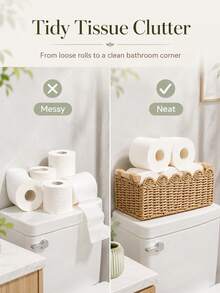 Sleek Woven Storage Basket With Scalloped Edges Heavy-Duty Toilet Paper Holder For Renters Elegant Towel Holder Ideal For Living Room Coffee Table To Hold Apples Neckalce Holder Decorative Desktop Box Bathroom Storage Home Organize Items - C-Wood Color - View 3