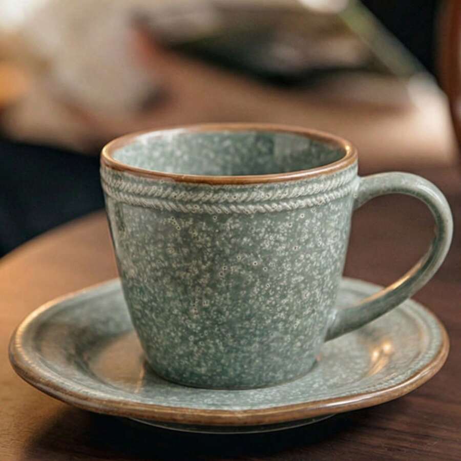 WGROOM 2件組 (1杯1碟) 陶瓷咖啡杯碟組,適用於居家、廚房、餐廳、客廳,飲用杯、茶杯、冷飲杯、保溫馬克杯,適合茶、咖啡、牛奶、果汁,婚禮、宴會、禮物、生日 - 彩色 - 查看 1