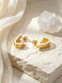 YUNCHUN 1 Pair Exquisite 18K Gold Plated Ear Clips, Women's Versatile Daily Commute Minimalist Earrings, Fashion Style Ear Jewelry, Suitable For Daily Wear And Workplace Commute - Gold - View 3