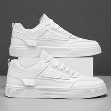 Men's Low-Top Casual Sneakers, Versatile PU Leather White Shoes, Anti-Slip Soft Sole Running Shoes - AS903 White - View 4