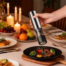 Electric Salt And Pepper Mill Set, One-Touch Operated Spice Grinder, Rechargeable Reusable Seasoning Container With Stainless Steel Housing, Adjustable Grind Coarseness, Ideal For Home, Kitchen And Party Use - Black - View 6