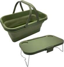 Cesta de picnic plegable, cesta de camping plegable de gran capacidad, incluye mesa y organizador para el coche, se puede usar con una cubitera, ideal para acampar, guardar cosas en el coche, organizar el hogar, etc. Color verde oscuro. - verde oscuro - Ver 1