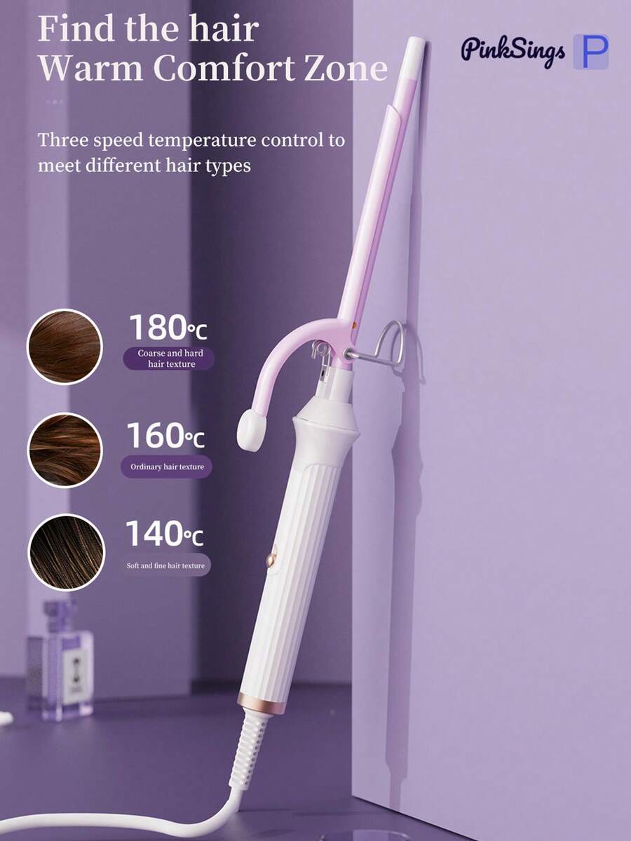 PinkSings 9mm Ceramic Small Curling Iron, 3/8 Inch Small Curling Iron, Suitable For Short And Long Hair, 3 Temperature Settings Ceramic Small Curling Iron, Create Tight Curls - Pink - View 1