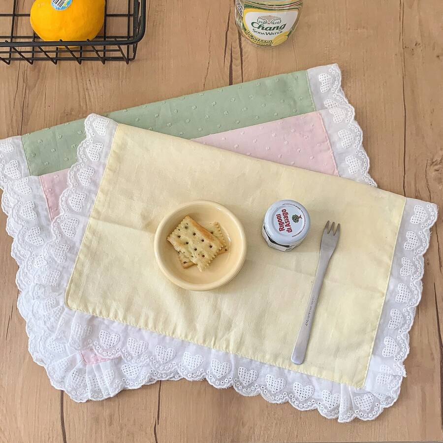 1 cái/2 cái/6 cái Miếng lót đĩa ren hình trái tim màu trơn, Thảm cà phê cao cấp sang trọng, Thảm trang trí cho phòng ăn, Chụp ảnh - Nhiều màu - Xem 1