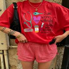 Heartfelt Daily Casual Graphic T-Shirt 100% Cotton Oversized Soft Breathable Casual Crewneck Short Sleeve Top Cute Aesthetic Minimal Lifestyle For Casual Wearers Fashion Lovers Daily Outfit Enthusiasts Gift Givers - 紅色 - 查看 18