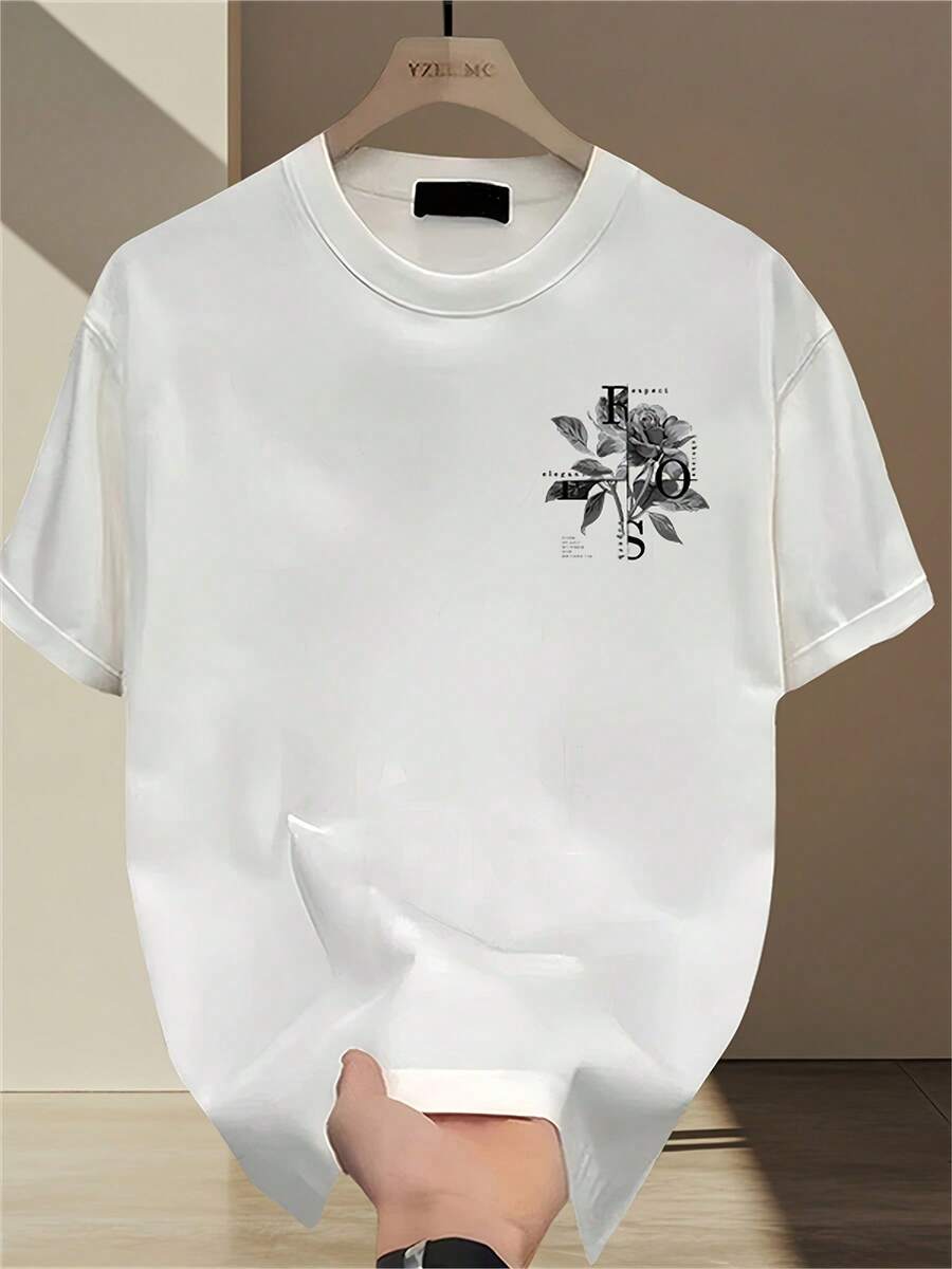 Men's Pattern100%Pure Cotton T Shirt - Street Style Prints,Basic Casual Clothing - 白色 - 查看 1