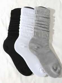 1/3/6/10 Pairs Women's Spring/Summer Versatile Pleated Over-The-Knee Socks, Korean/Japanese Lolita Minimalist Solid Color - White - View 4
