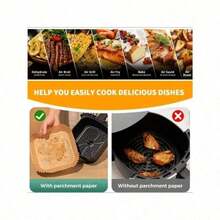 Disposable Air Fryer Paper Liners: 9 In Large Square Non Stick Parchment, Air Fryer Basket Liner For 8Qt - 12Qt Airfryer - Square Brown - View 2