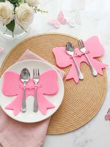 12pcs/Set Bow Cutlery Holder With Bow, Pink Bow Party Tableware Packaging Decoration, Baby Shower Party Tableware Decor, Wedding Party Supplies, Bow Birthday Party Table Decor, Gender Reveal Party Decor, 1st Birthday Party Supplies, Bridal Shower Anniversary Decor, Wedding Table Decor, Table Decor, Girls Birthday Party Decor, Baby Shower Party Supplies, Baby Shower Gift Party Favors For Her/Him, Christmas New Year Decor - Pink - View 9