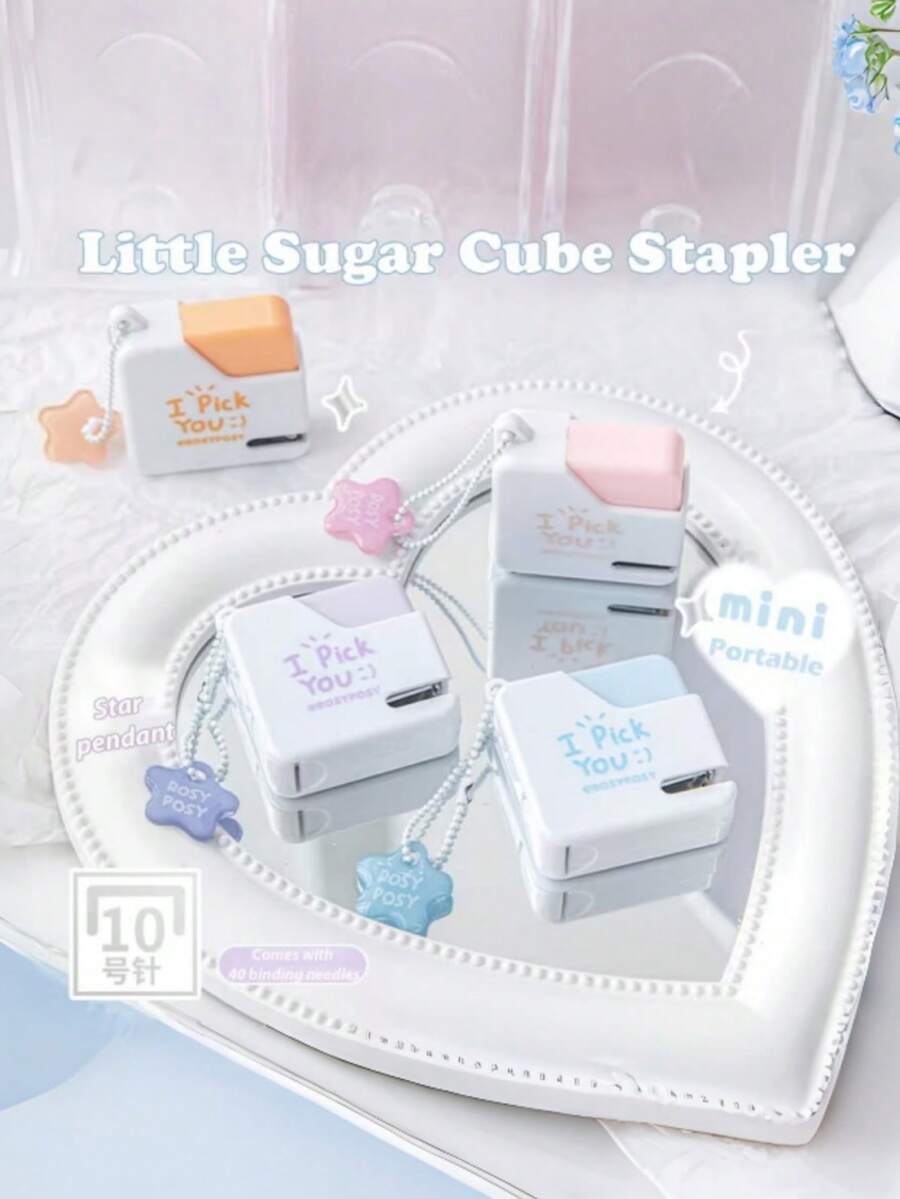 1pc Small Square Stapler With 40 Staples - Portable Mini Cute Stapler - Office/Study Helper, Suitable For Organizing Documents/Binding Memo Pages/Fixing Writing Paper - Sets - View 1