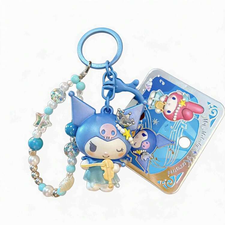 Miniso 2款 MINSO 三麗鷗 Kuromi My Melody 可愛美人魚海洋音樂會 3D公仔鑰匙圈，日系貝殼串珠手腕掛繩鑰匙環，夏季泳池派對伴手禮、美感海邊度假背包手提包吊飾 - 藍色的 - 查看 6