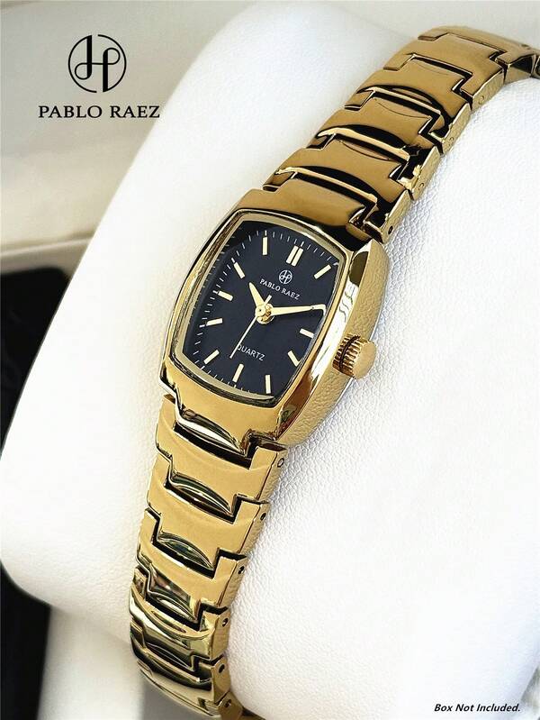 Pablo Raez 18K金女款手錶，不鏽鋼配件，復古銀飾手錶，防鏽不褪色，原裝頂級AAA品質女款時鐘，奢華正式手錶，精緻新款方形女款手錶，優雅時尚設計石英手錶，高品質女款熱門方形手錶，50m防水，實心鋼帶蝴蝶扣，休閒可愛女款精美小尺寸手錶，適合送給朋友或家人作為禮物，日常/工作/派對裝飾，生日禮物