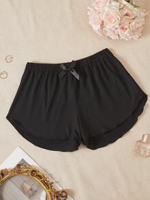 Women's Grey Solid Color Minimalist Short Pajama Pants, Summer Casual Thin - Black - View 1