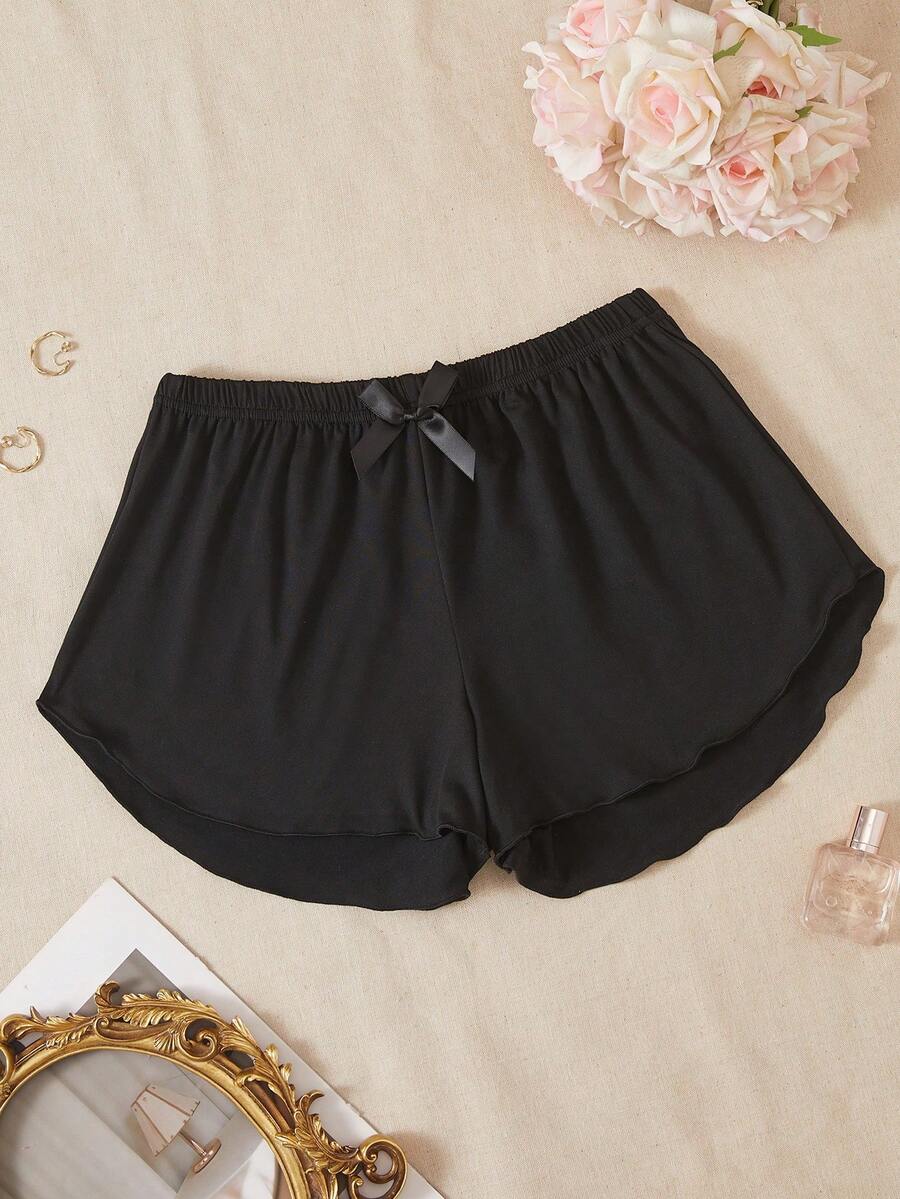 Women's Grey Solid Color Minimalist Short Pajama Pants, Summer Casual Thin - Black - View 1