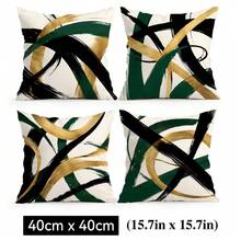 4pcs Dark Green Gold Foil Abstract Geometric Pattern Single-Sided Printed Throw Pillow Covers/Cushion Covers, Multi-Scene Atmosphere Decorative Pillow Covers Suitable For Living Room Sofa Bedroom, Pillow Inserts Not Included, 40x40cm/45x45cm/50x50cm - Multicolor - View 13