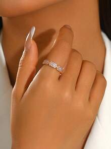 A Light Luxury Unique Hexagonal Full Set Zirconia Fashionable Couple's Ring For Women's Daily Valentine's Day Romantic Holiday Gift - Multicolor - View 3