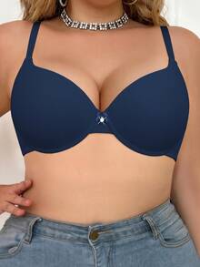 mimilemon Women's Plus Size Navy Blue Silky Cup Push-Up Bra - Comfortable Breathable Seamless Adjustable Straps - Teal Blue - View 6