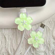 2pcs Cherry Blossom Phone Charging Cable Protector, Data Cable Protection Set (Battery Not Included), Perfect Gift For Birthday, Wedding, Valentine's Day, Back To School, Halloween - Cute Little Gift For Your Loved One - Multicolor - View 6