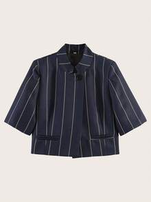 Women's Striped Casual Versatile Everyday Jacket Summer - Navy Blue - View 3