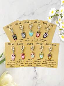 10 Sets Fun Little Owl Keychains, Cute Owl Keychains With German Lucky Owl Cards, Bag Charms, Shoe Charms, Perfect For Halloween/Thanksgiving, Best Gift For Lovers/Best Friends, Positive Little Gifts, Thanksgiving/Halloween Lucky Little Gifts - Multicolor - View 7