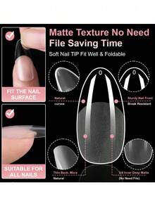 240pcs Semi-Matte Transparent Almond Shaped Artificial Nails, Mixed Sizes Full Cover Press-On Nail Tips - Multicolor - View 6
