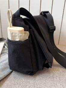 Men's Minimalist Sports Casual Solid Color Multi-Function Crossbody Bag - Black - View 4