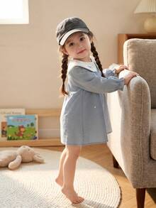 Spring & Autumn Korean Style Baby Girls Embroidered Collar Long Sleeve Princess Dress - Dusty Blue - View 8