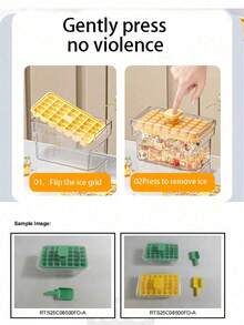 Molde de cubitos de hielo tipo presión con caja de almacenamiento de hielo, fabricador de hielo de liberación rápida con un clic, caja de almacenamiento de hielo semitransparente con tapa anti-desbordamiento, bandeja de hielo de silicona premium, apto para refrigerador, hogar, fiesta - A - Ver 7
