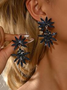 1 par de pendientes de cristal brillante geométricos de moda para damas novias, adecuados para joyas de uso diario, vestidos de noche de alta gama, bodas. - Plata 588-1 - Ver 3