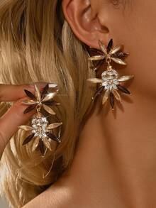 1 par de pendientes de cristal brillante geométricos de moda para damas novias, adecuados para joyas de uso diario, vestidos de noche de alta gama, bodas. - Plata 588-1 - Ver 5