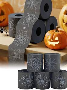 1 Rolle Halloween Spinnennetz Toilettenpapier, schwarzes Halloween Papier, Spinnennetz Dekorationspapier, Neuheit Toilettenpapier, Badezimmer Dekoration, Horror schwarzes Thema Toilettenpapier, Halloween Streich Geschenkidee, Party Dekoration Heimdekoration - Mehrere Stile - Übersicht 3