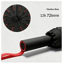 72-Rib Super Windproof Automatic Sun Umbrella, Unisex, Large Size, Rainproof, Sun Protection, UV Protection Folding Umbrella (Black), Suitable For Summer Cooling, Beach, Travel - A - View 2