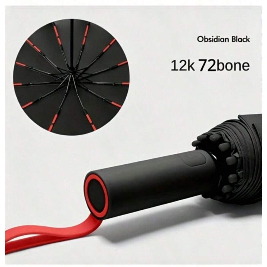 72-Rib Super Windproof Automatic Sun Umbrella, Unisex, Large Size, Rainproof, Sun Protection, UV Protection Folding Umbrella (Black), Suitable For Summer Cooling, Beach, Travel