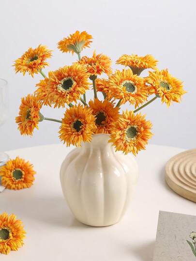 9/18pcs Artificial Chrysanthemum Balls, Sunflowers, Faux Daisy Flowers Orange Bouquet, Suitable For Room Decor, Autumn Decoration, Wedding Decor, Home, Office, Party Tabletop Decoration, Holiday, Birthday Gift For Friends