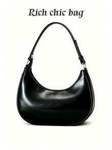 2026 New Fashionable And Simple Crescent-Shaped Bright Surface Shoulder Bag,.[US-Based Shipping] With A Distinctive Texture And Classic Look. - 黑色 - 查看 1